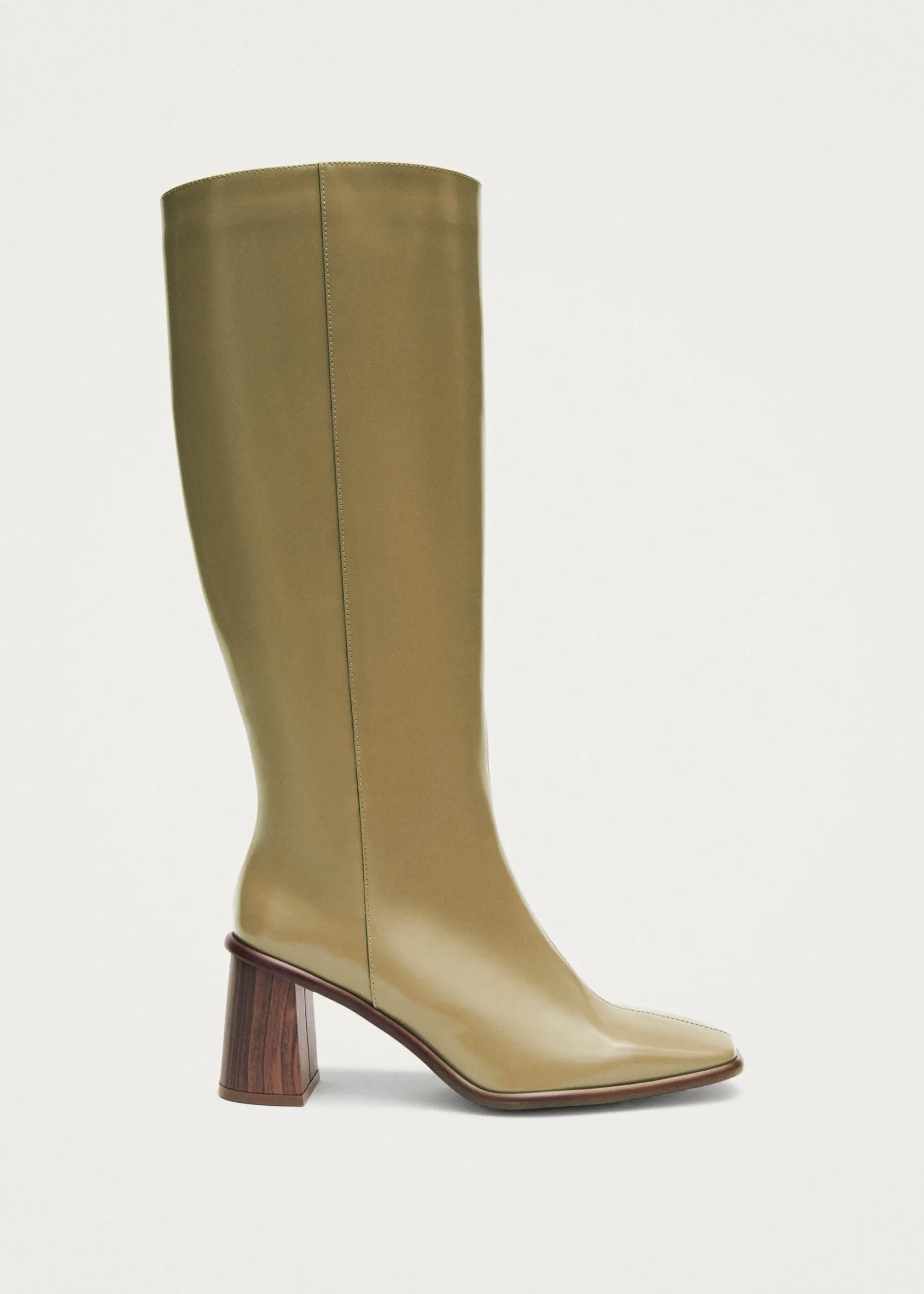 ALOHAS East Sleek Khaki Leather Boots