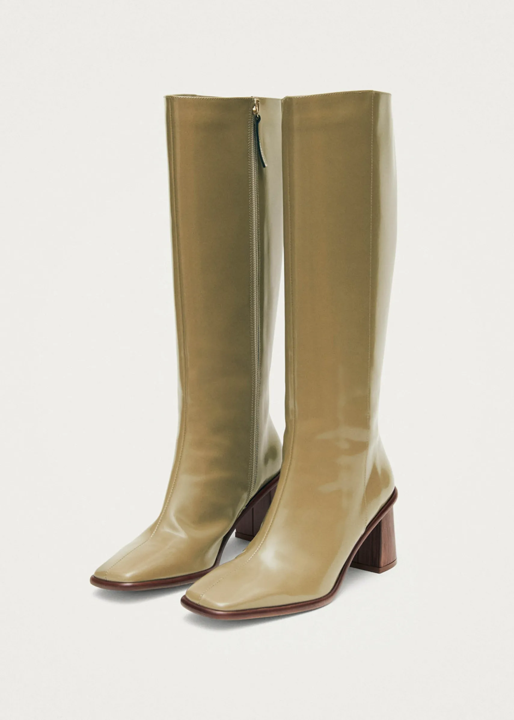 ALOHAS East Sleek Khaki Leather Boots