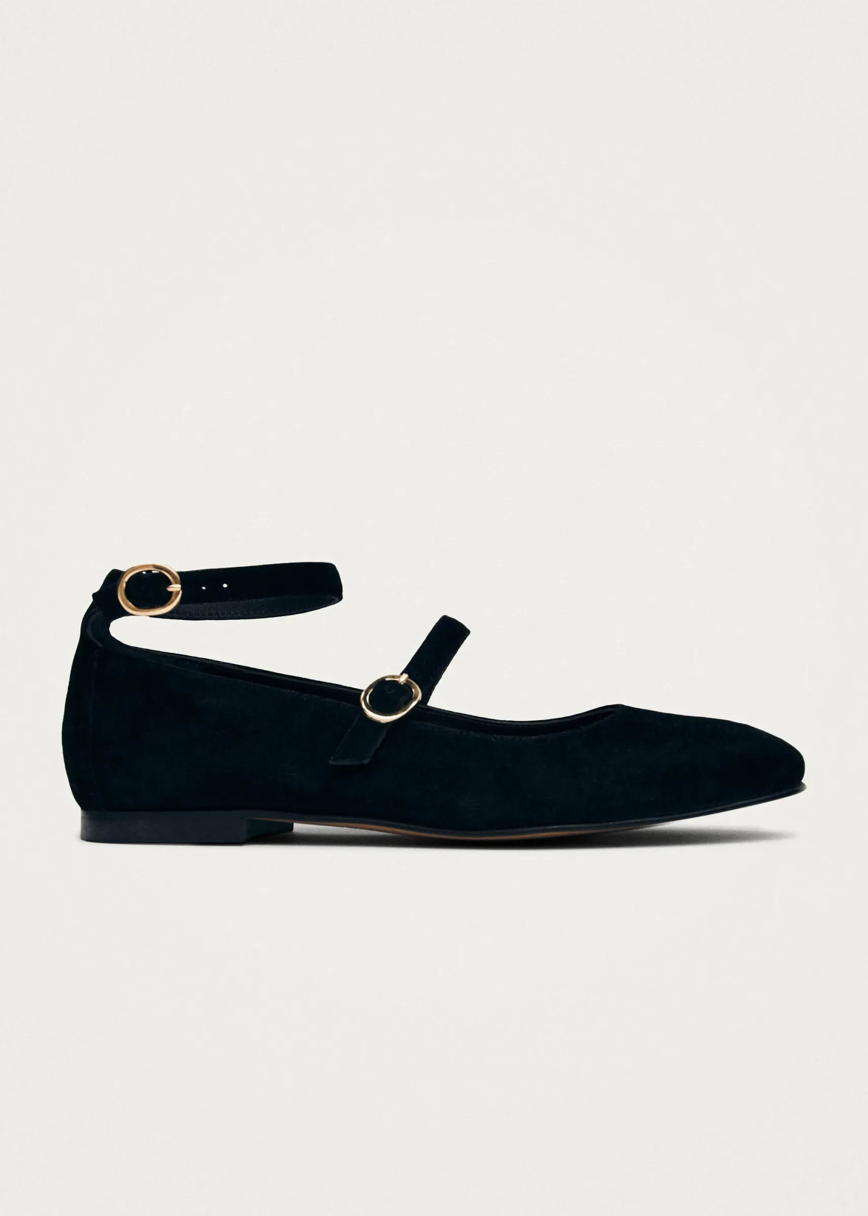 ALOHAS Evelyn Suede Black Leather Ballet Flats