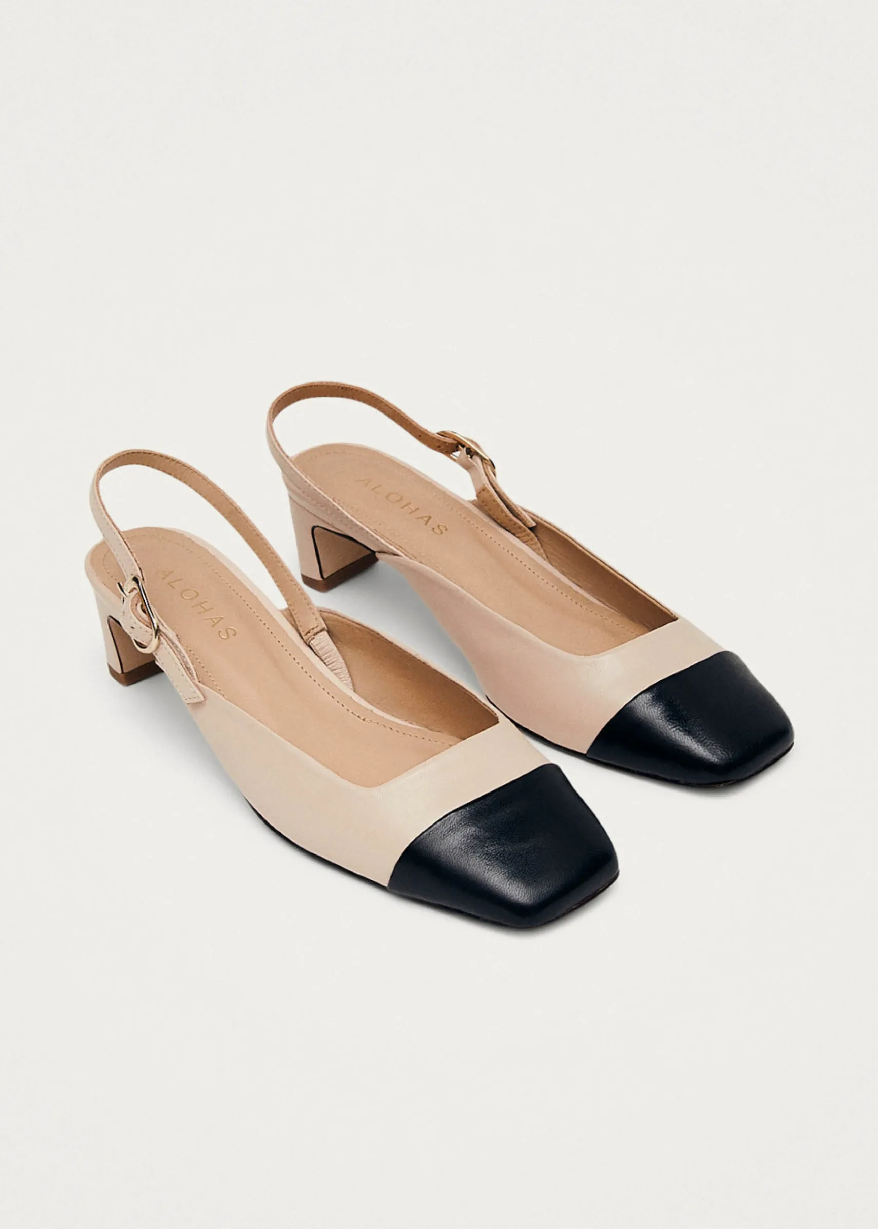 ALOHAS Lindy Bicolor Cream Black Leather Pumps