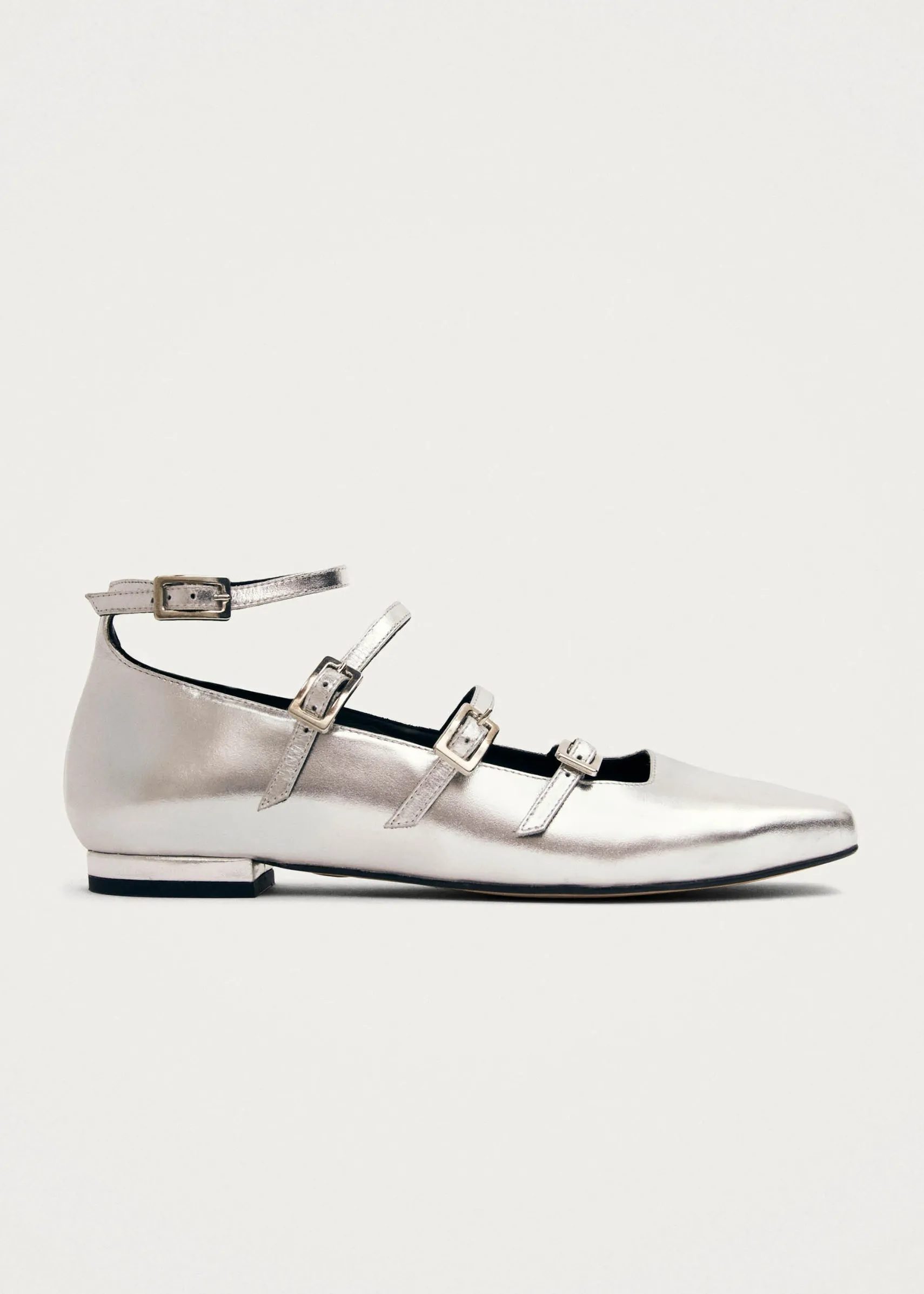 ALOHAS Luke Shimmer Silver Leather Ballet Flats