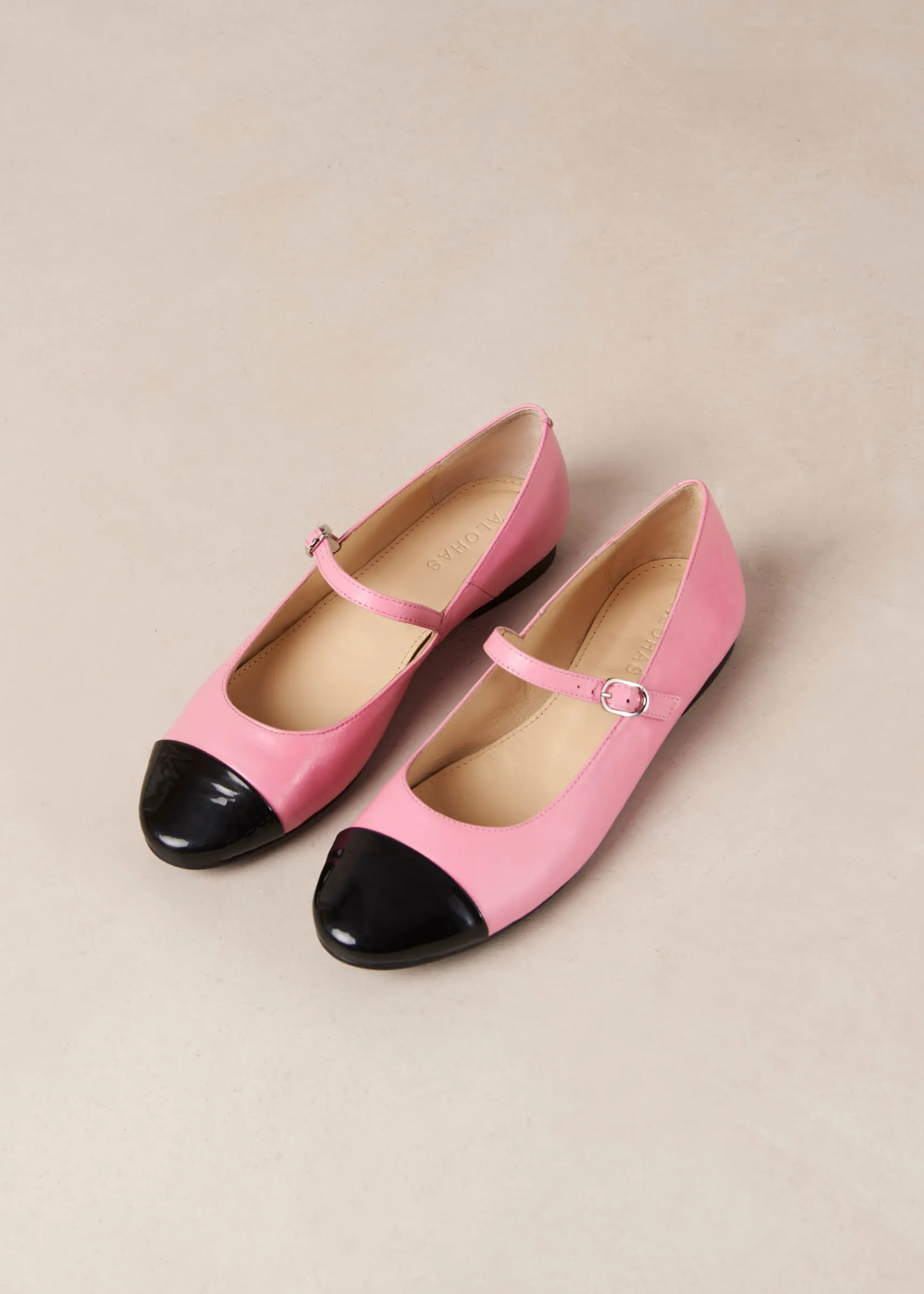 ALOHAS Musa Bicolor Black Pink Leather Ballet Flats