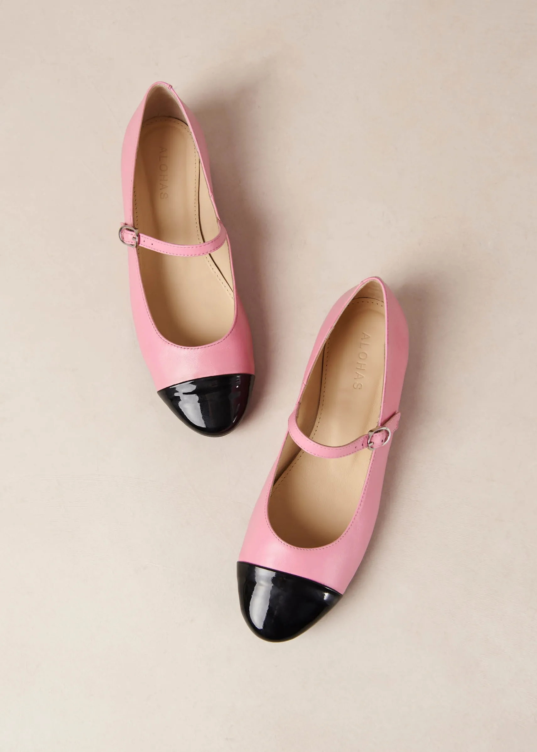 ALOHAS Musa Bicolor Black Pink Leather Ballet Flats