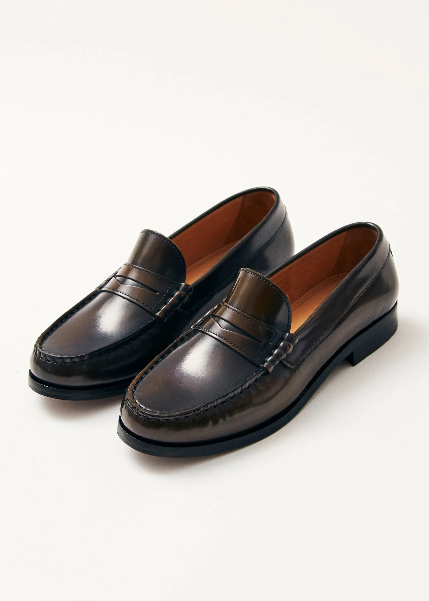 ALOHAS Rivet Brushed Coffee Brown Leather Loafers