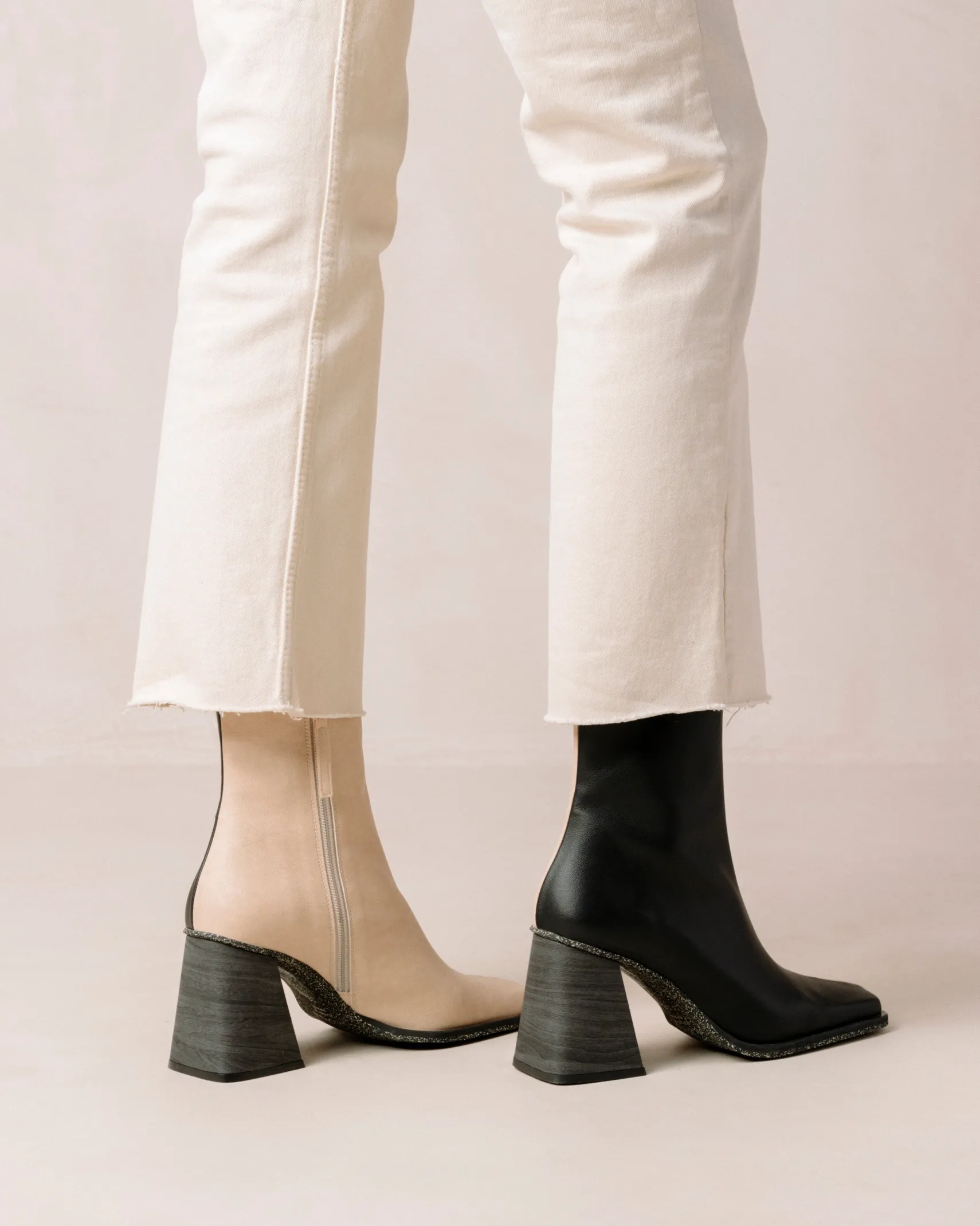 ALOHAS South Bicolor Corn Stone Beige Black Vegan Leather Ankle Boots